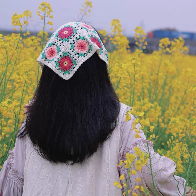 Beige Blossom Knitted Hair Scarf