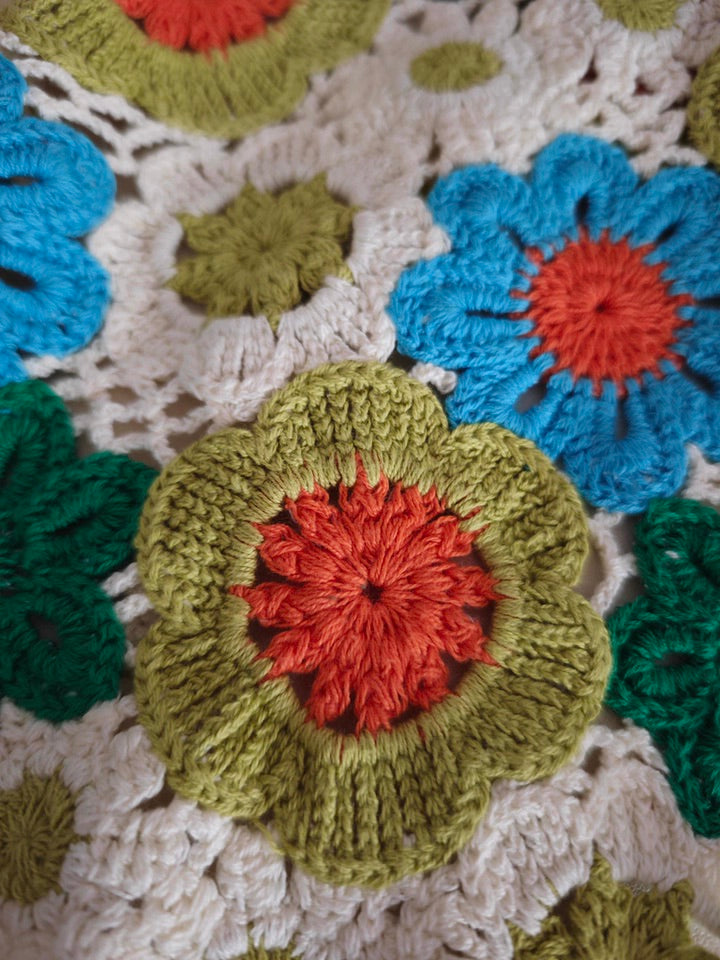 Blue-Green Knited Bloom Triangle Hair Scarf