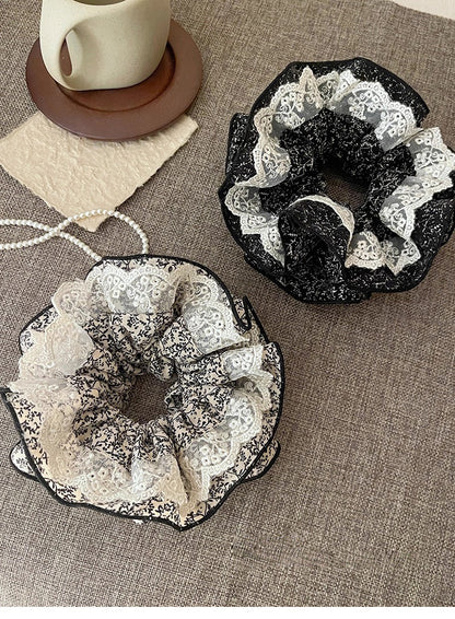 Lace Floral Extra Large Scrunchie in Black