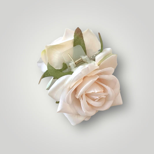 Pastel Rose Bloom Hair Claw Clip in Ivory White